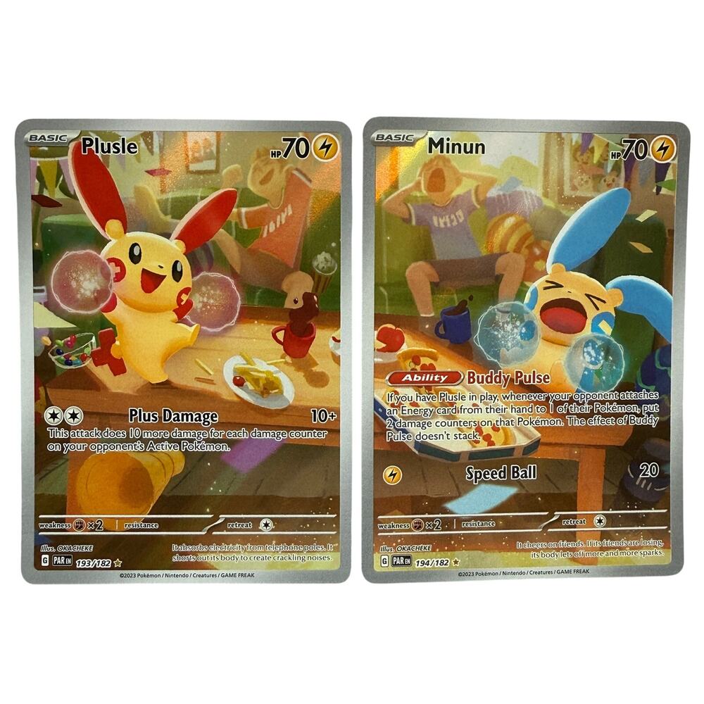 Pokémon TCG Plusle 193 & Minun 194/182 Paradox Rift Illustration Rare Set NM-MT